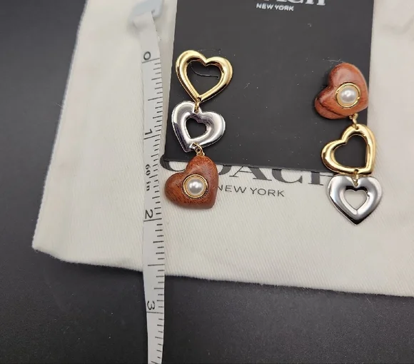 Coach Gold and Silver Heart Earrings NWT - Picture 3 of 3